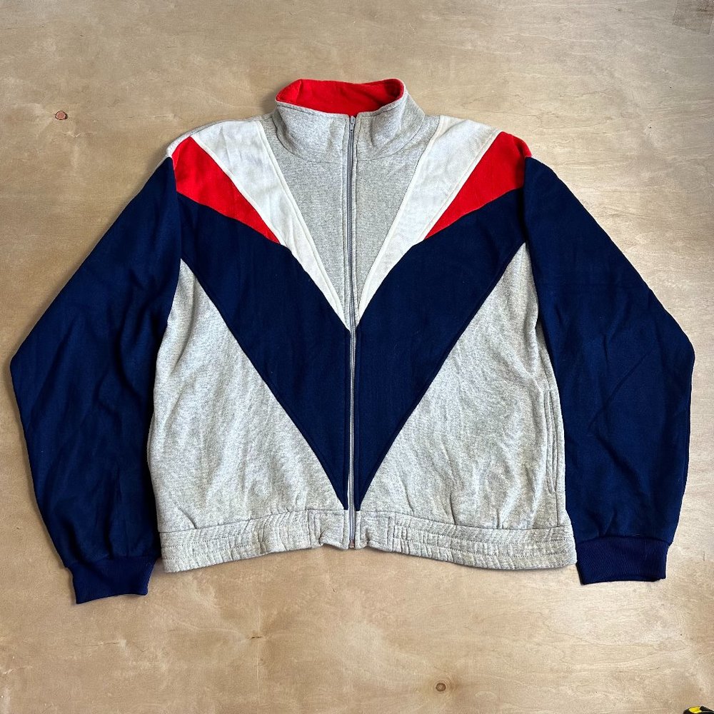 Vintage Main Event Size XL Long Sleeve Zip Up Colorblock Grey Jacket Sweatshirt